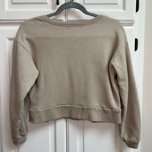 Revolve Lovers & Friends Miela V-Neck Cotton Sweatshirt Beige Taupe Size XS - Picture 3 of 7